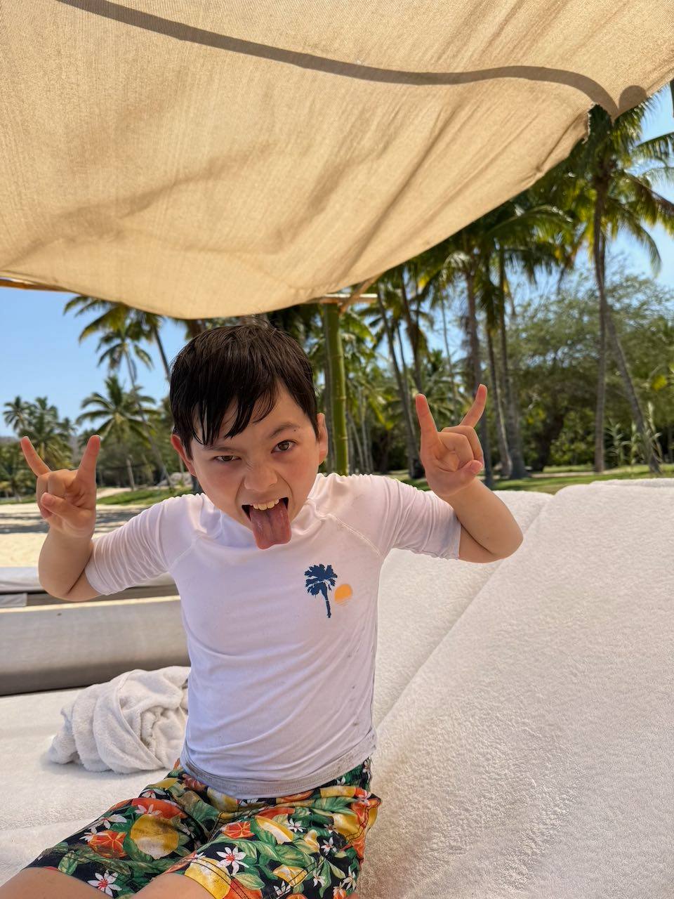 Goofing off under the cabana