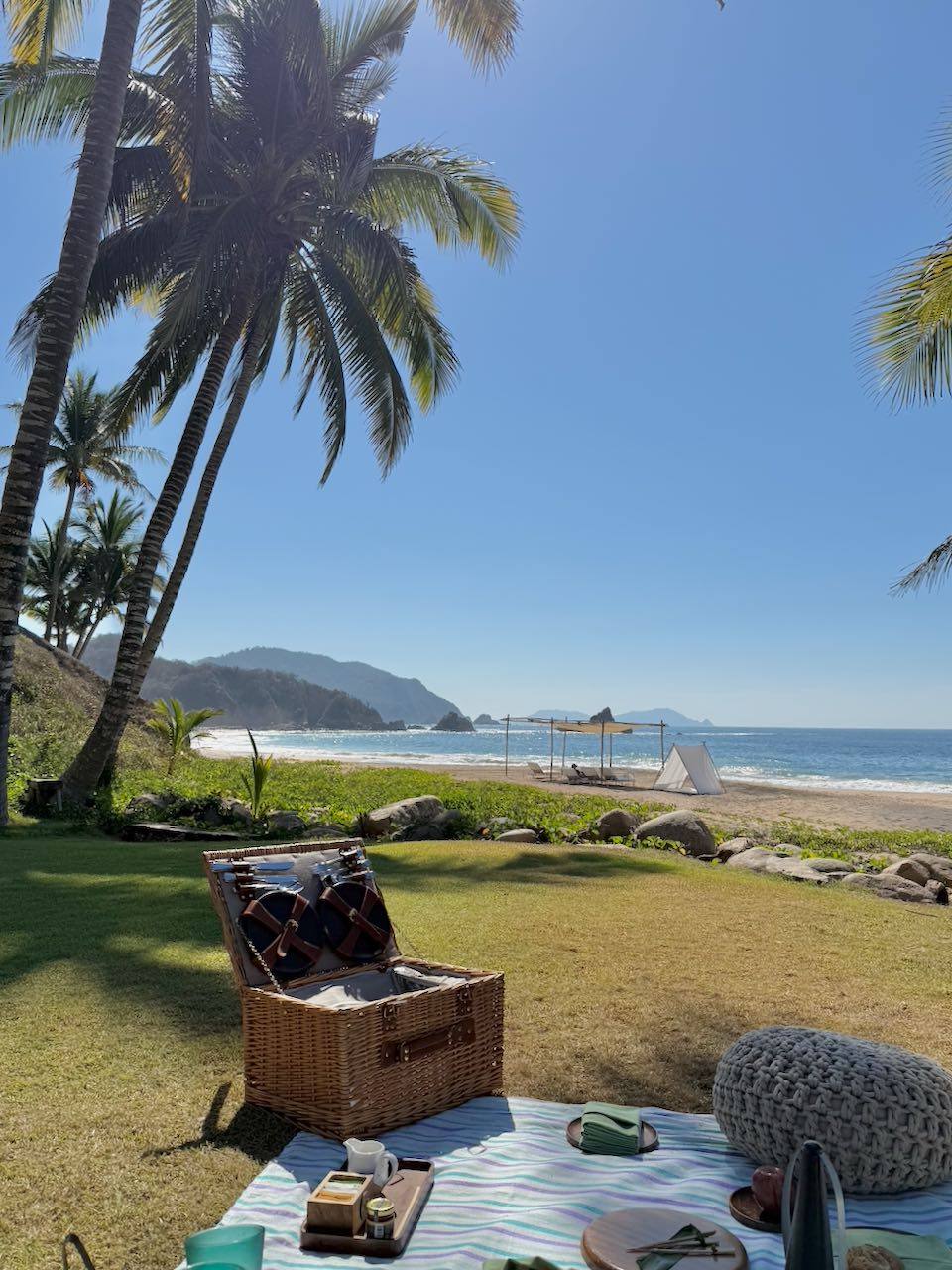 Private picnic on Playa Dorado — empty beach, just us
